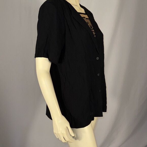 NWT Vintage Layered Animal Print Crinkle Short Sleeve Button Down Top Size 14 - Picture 6 of 12